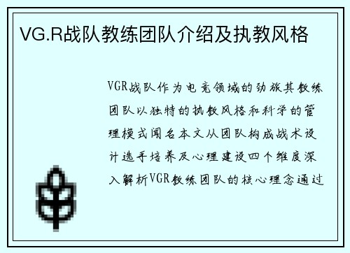 VG.R战队教练团队介绍及执教风格